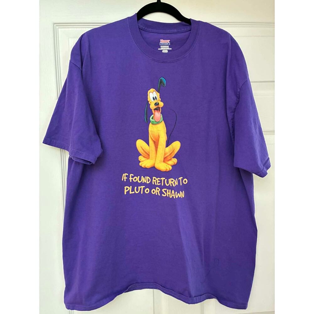 Disney Pluto Graphic T-Shirt Mens 2XL Purple Hanes Tee Funny Slogan